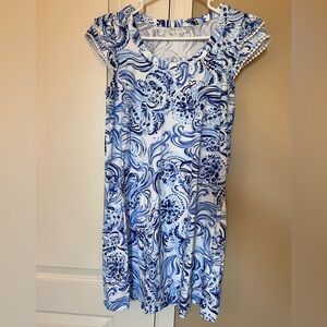 Lilly Pulitzer Blue White Resort Floral Short Sleeve Dress Size Medium